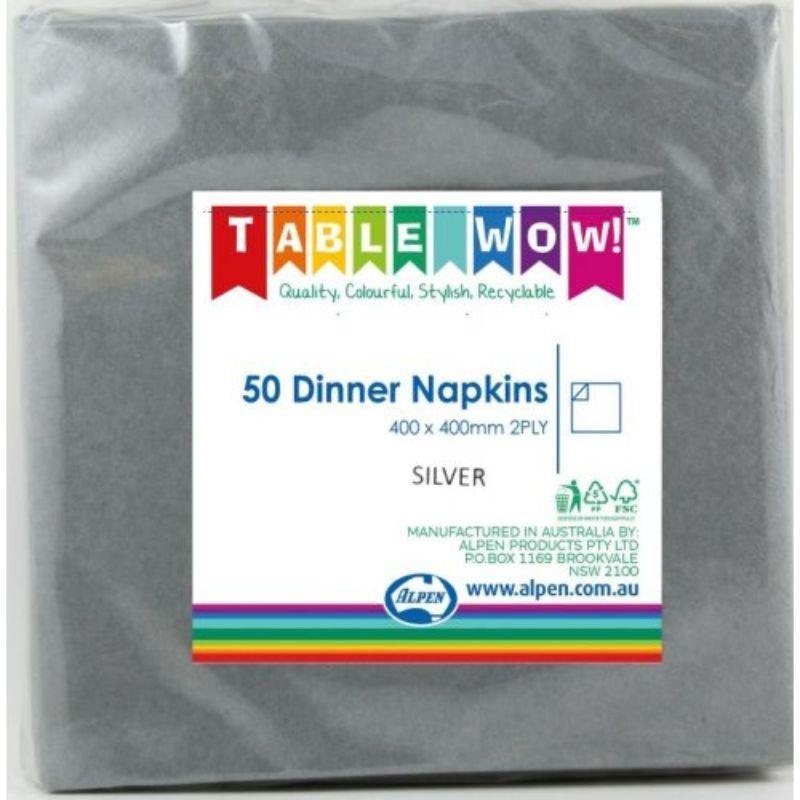50 Pack Silver Dinner Napkins - 40cm - The Base Warehouse