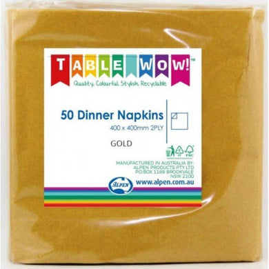 50 Pack Gold Dinner Napkins - 40cm x 40cm - The Base Warehouse