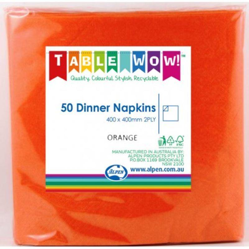 50 Pack Orange Dinner Napkins - 40cm