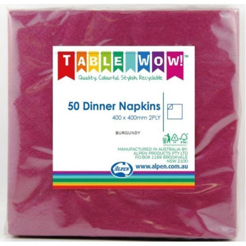 50 Pack Burgundy Dinner Napkins - 40cm - The Base Warehouse