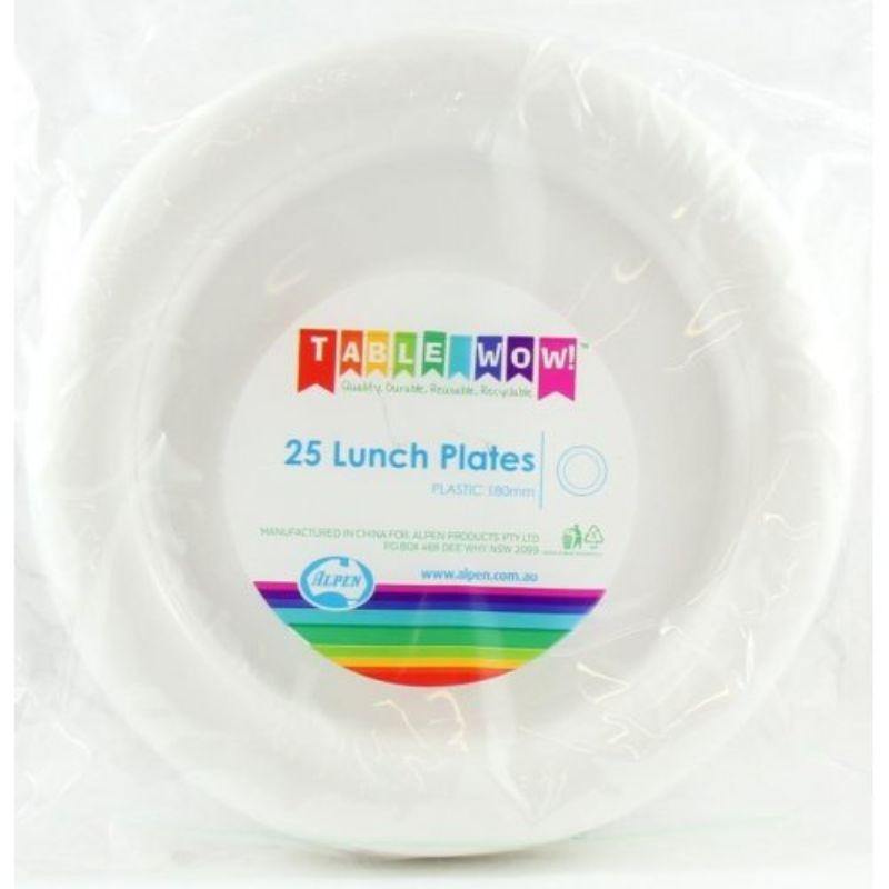 25 Pack White Reusable Lunch Plates - 18cm