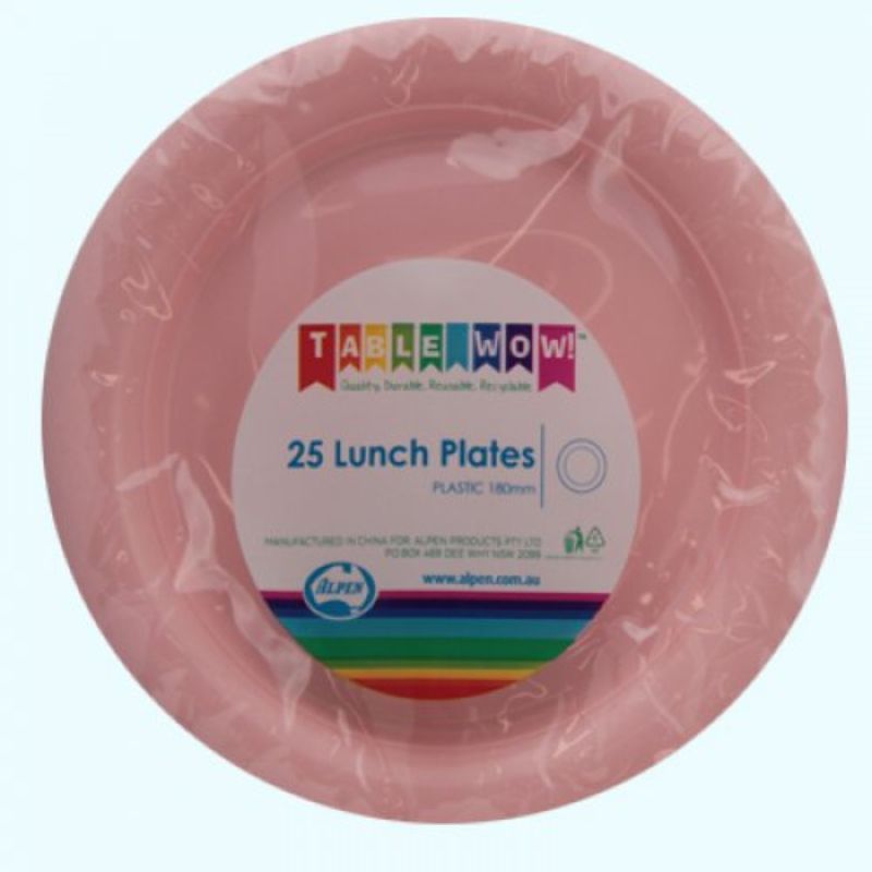 25 Pack Light Pink Reusable Lunch Plates - 18cm