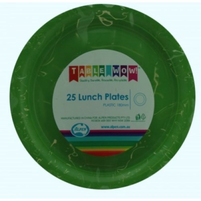 25 Pack Lime Reusable Lunch Plates - 18cm