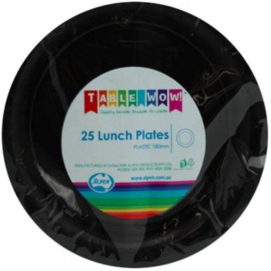 25 Pack Black Plastic Lunch Plates - 18cm - The Base Warehouse