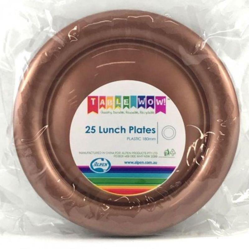 25 Pack Rose Gold Plastic Lunch Plates - 18cm - The Base Warehouse