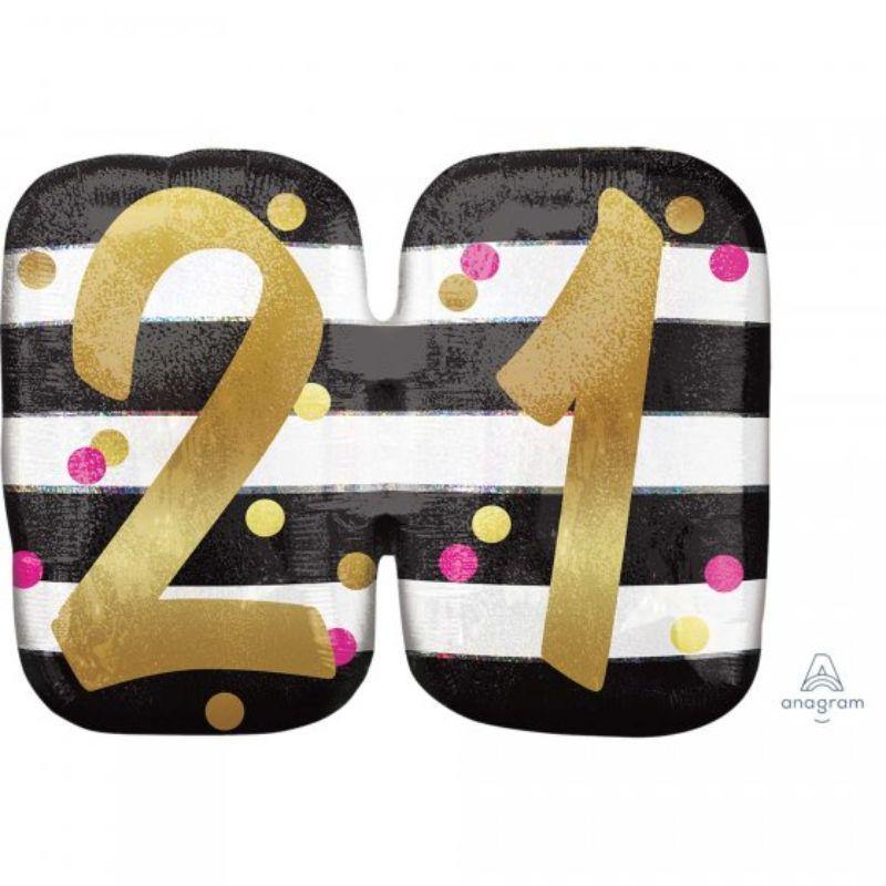 Pink and Gold 21th Milestone Foil Balloon - 63cm x 50cm - The Base Warehouse