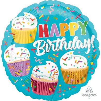 Cupcake Fun Happy Birthday Foil Balloon - 45cm - The Base Warehouse