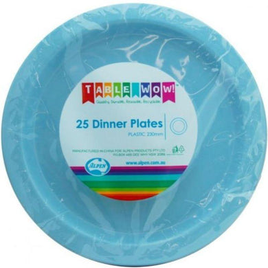 25 Pack Plastic Light Blue Dinner Plates - 23cm - The Base Warehouse