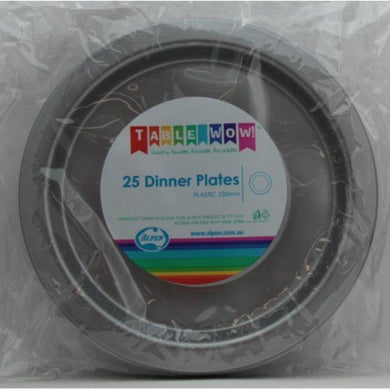 25 Pack Silver Plastic Dinner Plates - 23cm - The Base Warehouse