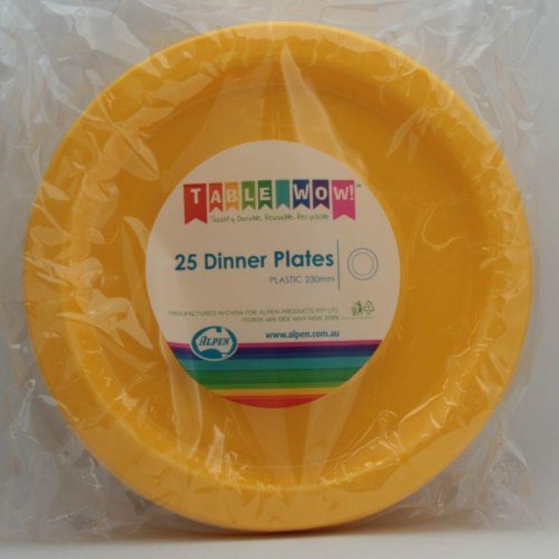 25 Pack Yellow Reusable Dinner Plates - 23cm