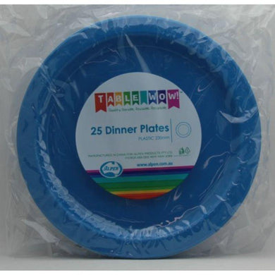 25 Pack Royal Blue Plastic Dinner Plates - 23cm - The Base Warehouse