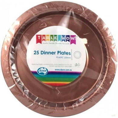25 Pack Rose Gold Plastic Dinner Plates - 23cm - The Base Warehouse