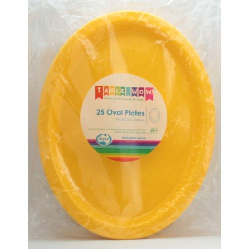 25 Pack Yellow Oval Plates - 31.5cm x 24.5cm - The Base Warehouse