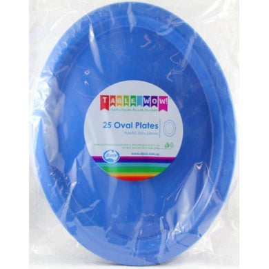 25 Pack Royal Blue Plastic Oval Plates - 31.5cm x 24.5cm - The Base Warehouse