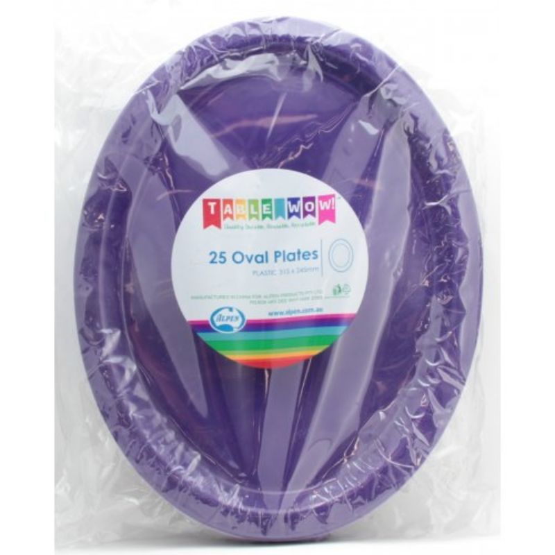 25 Pack Purple Oval Plates - 315mm x 245mm