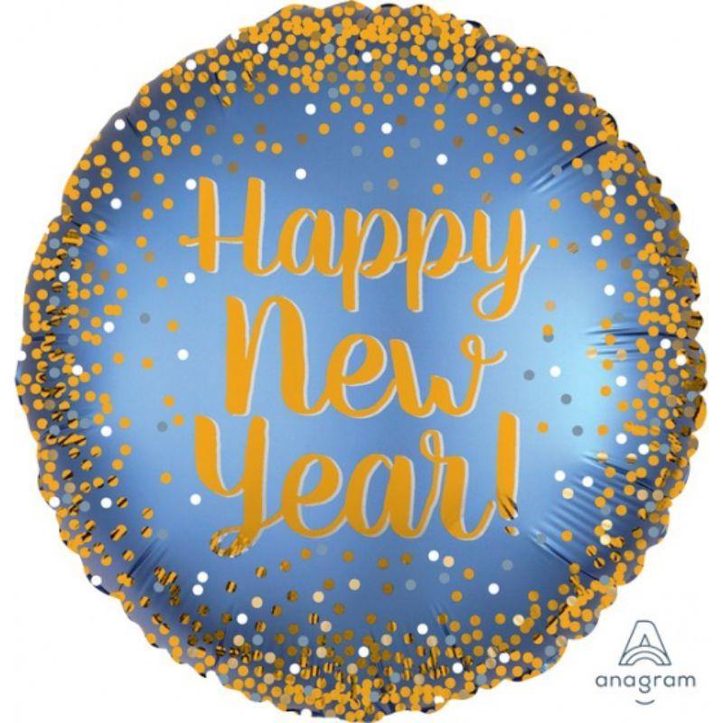 Satin Gold & Blue New Year Foil Balloon - 45cm - The Base Warehouse
