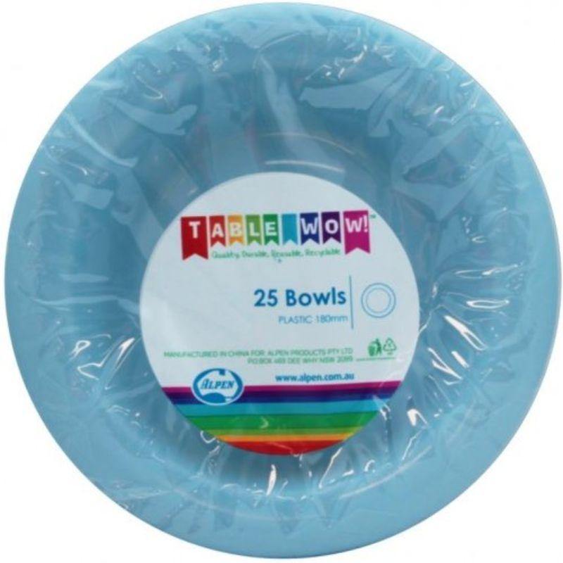 25 Pack Plastic Light Blue Bowls - 18cm - The Base Warehouse