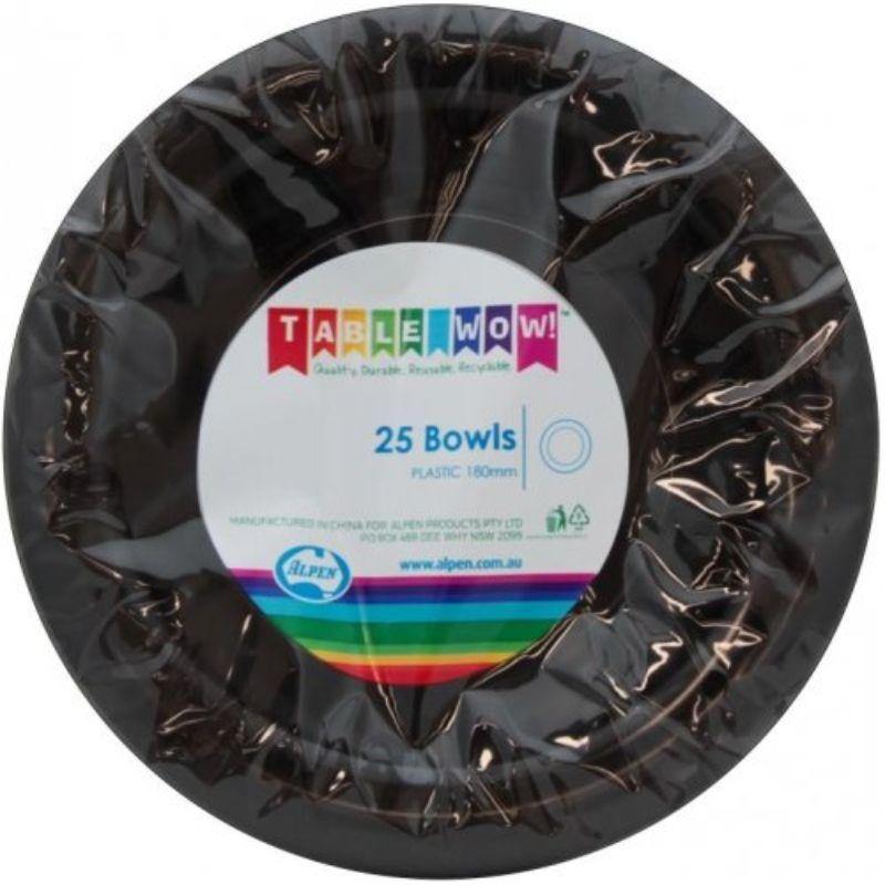 25 Pack Black Plastic Bowls - 18cm - The Base Warehouse