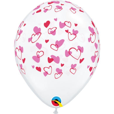 Diamond Clear Red & Pink Hearts Latex Balloon - 28cm - The Base Warehouse