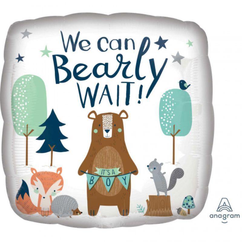We Can Bearly Wait Its a Boy Foil Balloon - 45cm - The Base Warehouse
