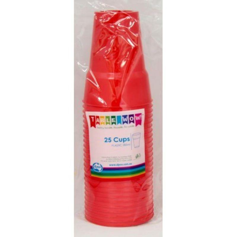 25 Pack Red Reusable Cups - 285ml