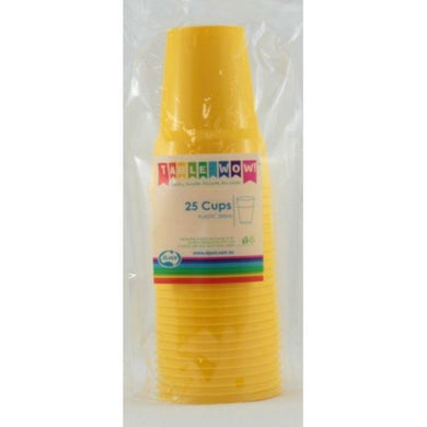 25 Pack Yellow Plastic Cups - 285ml - The Base Warehouse