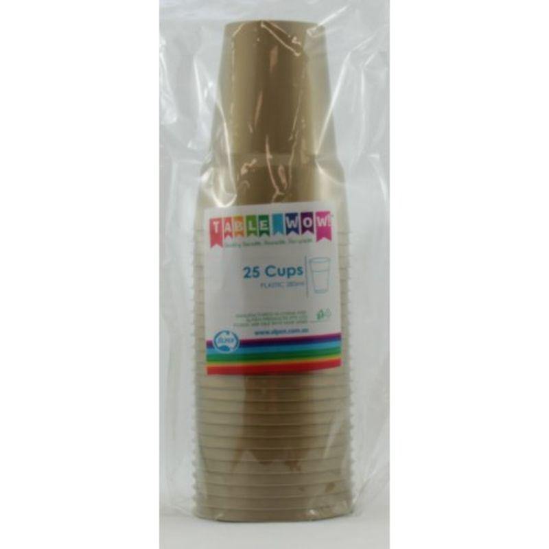 25 Pack Gold Plastic Cups - 285ml - The Base Warehouse