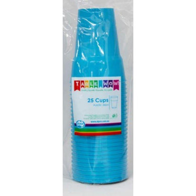 25 Pack Plastic Azure Blue Cups - 285ml - The Base Warehouse