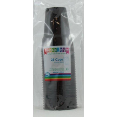 25 Pack Black Plastic Cups - 285ml - The Base Warehouse