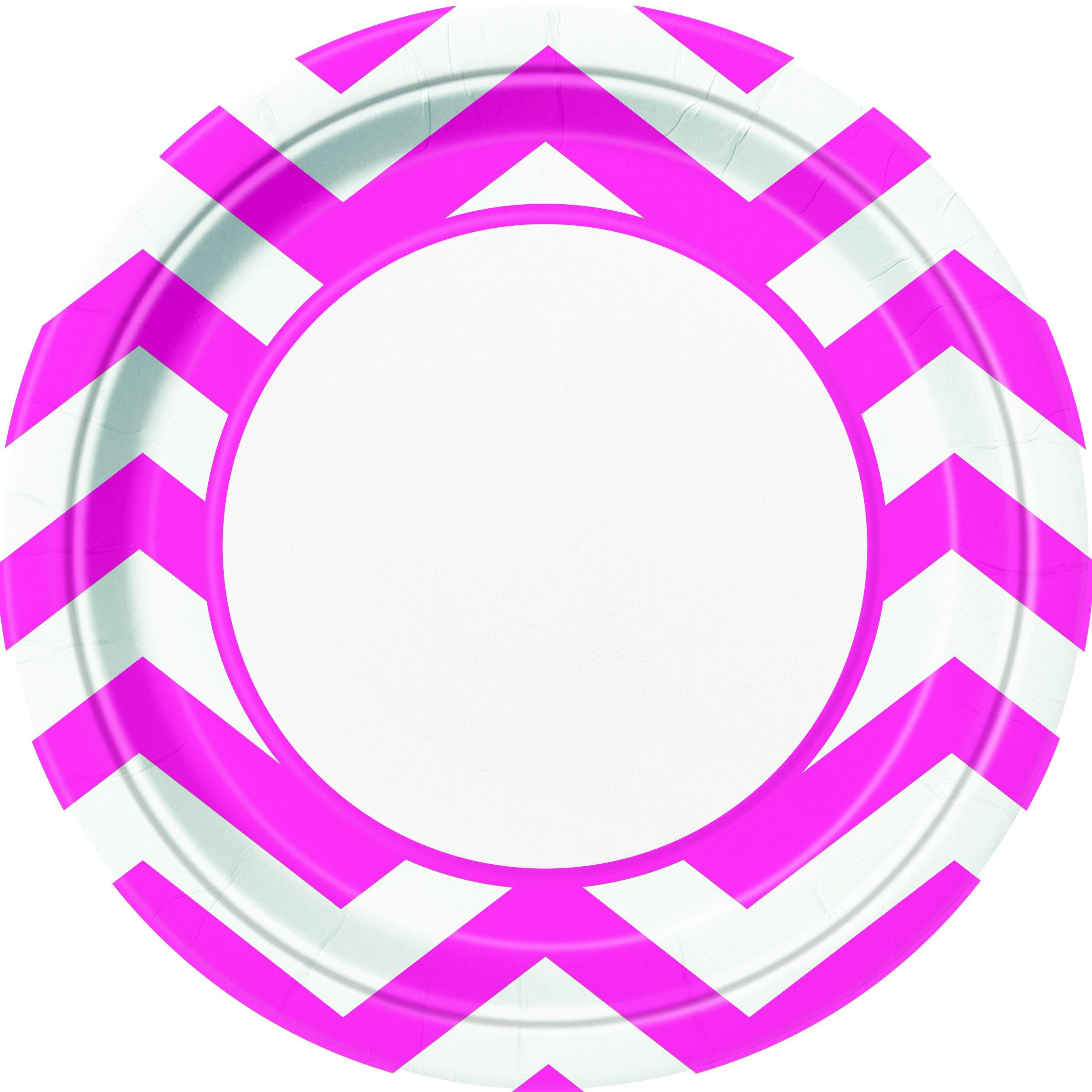 8 Pack Hot Pink Chevron Paper Plates - 23cm - The Base Warehouse