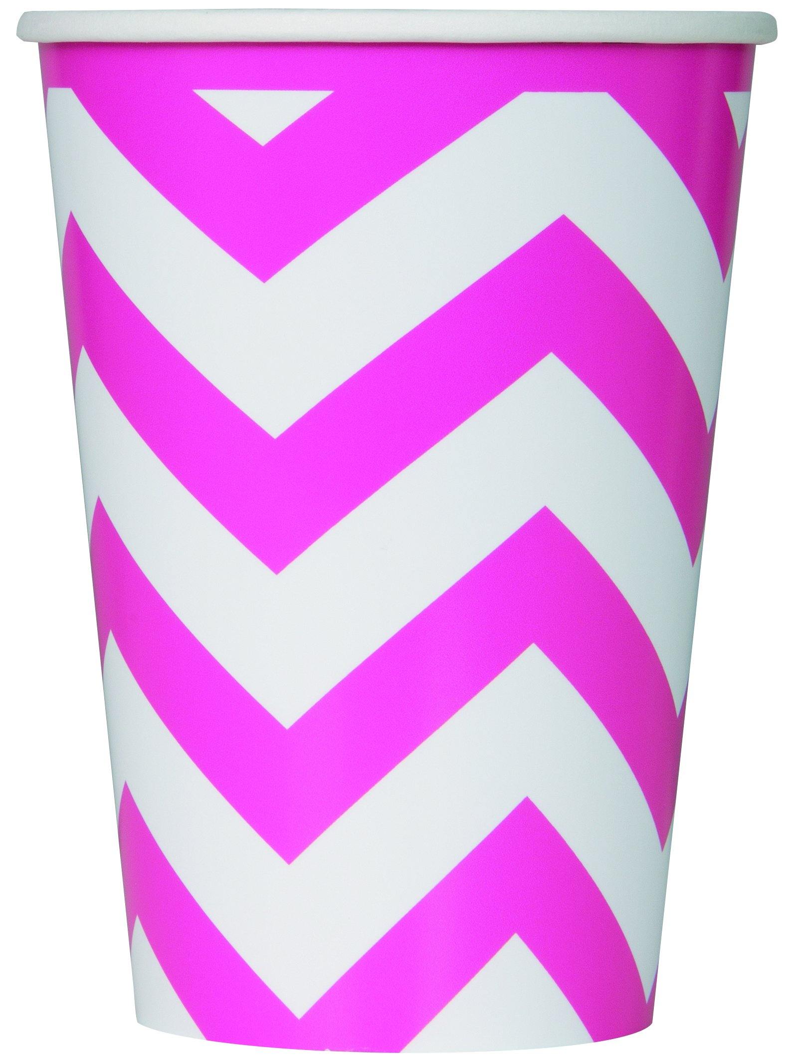 6 Pack Hot Pink Chevron Paper Cups - 355ml - The Base Warehouse