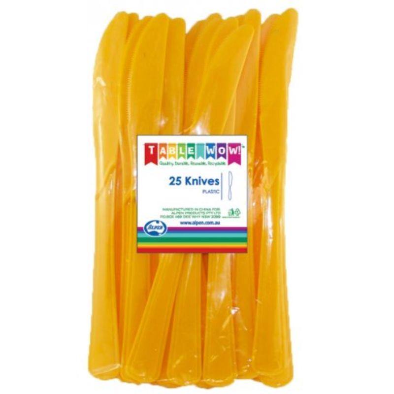25 Pack Yellow Plastic Knives - 19cm - The Base Warehouse