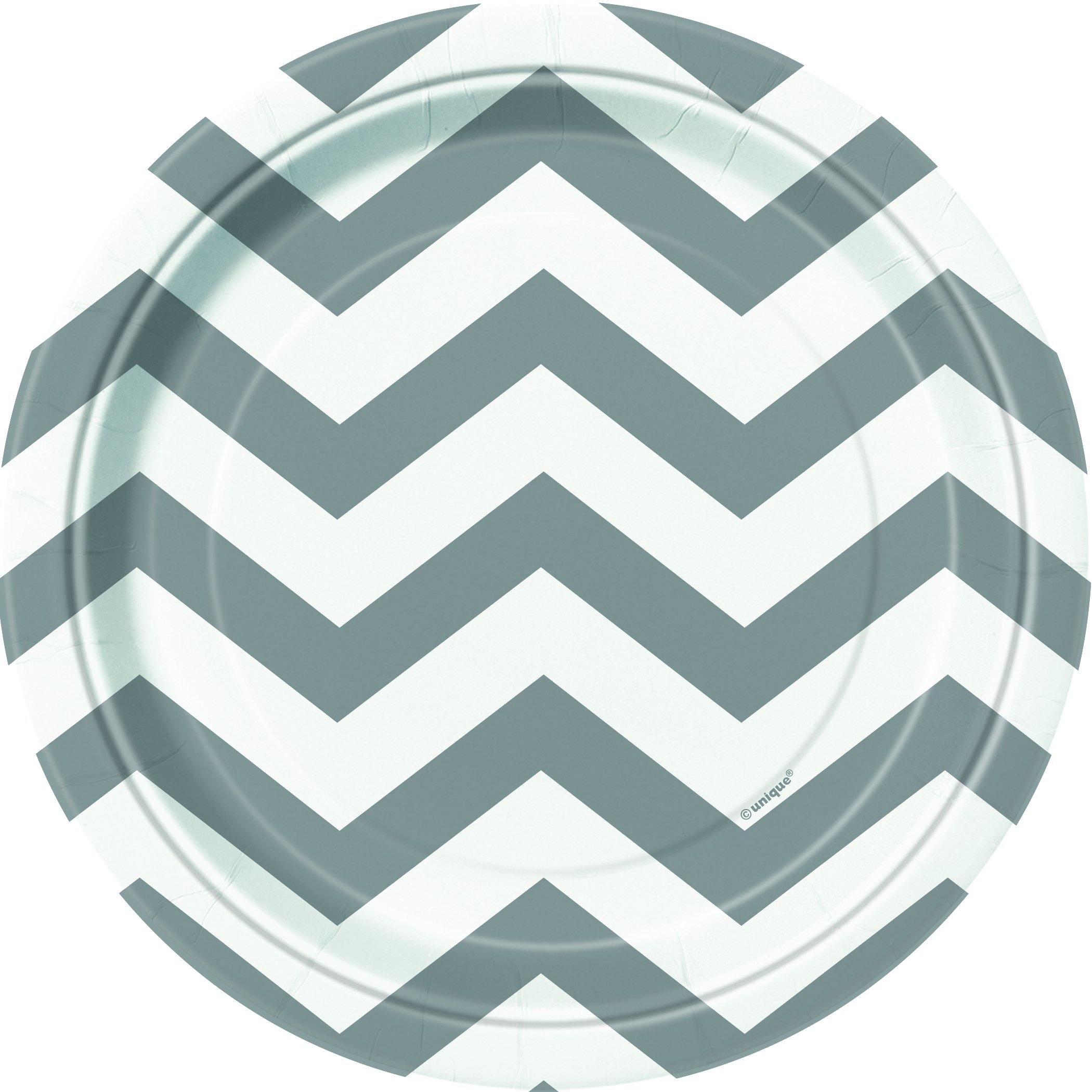 8 Pack Silver Chevron Paper Plates - 18cm - The Base Warehouse