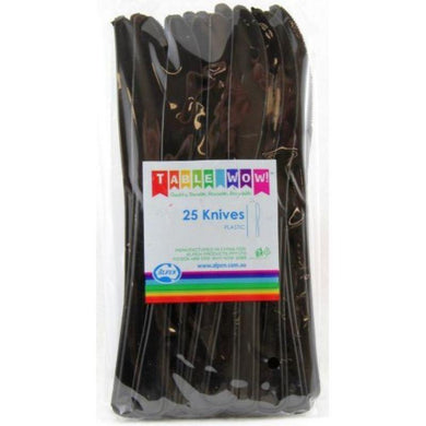 25 Pack Black Plastic Knives - 19cm - The Base Warehouse