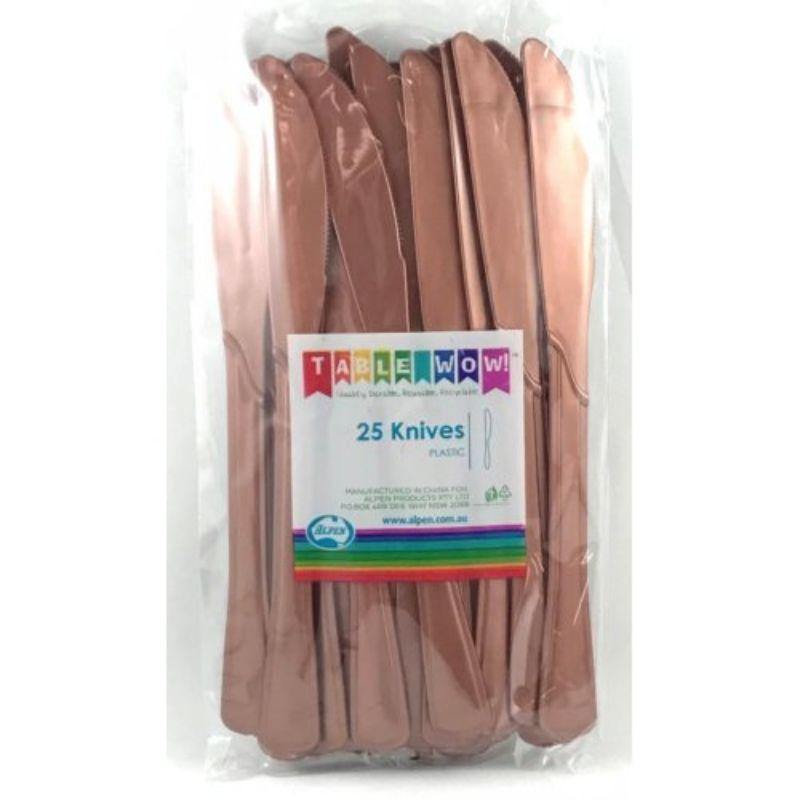 25 Pack Rose Gold Plastic Knives - 19cm - The Base Warehouse