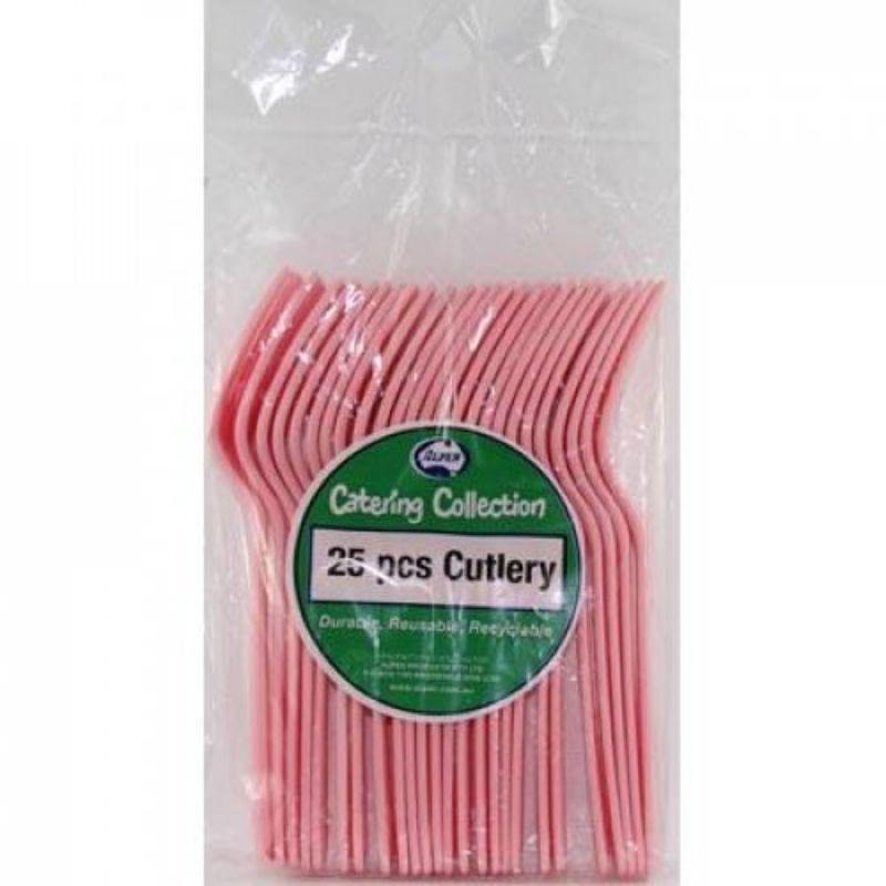 20 Pack Light Pink Reusable Forks - 18cm