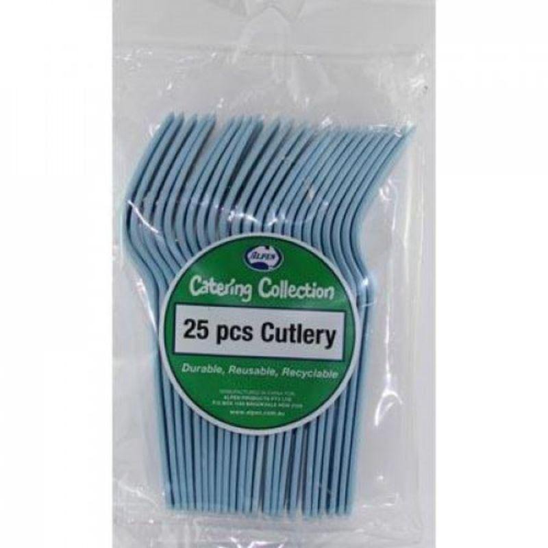 25 Pack Plastic Light Blue Forks - 18cm - The Base Warehouse