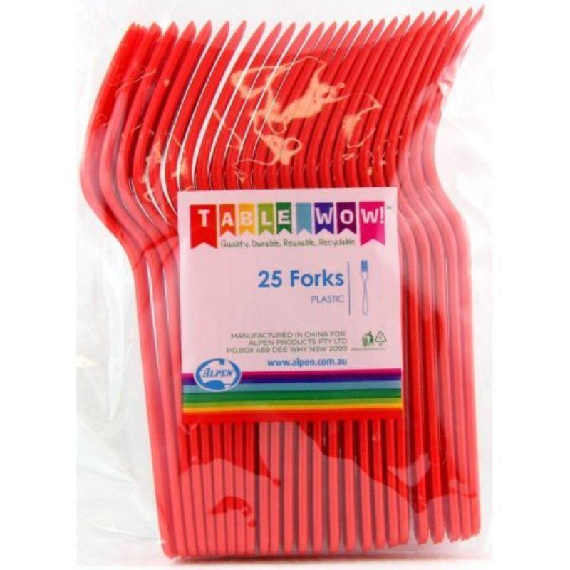 25 Pack Red Forks - 19cm - The Base Warehouse