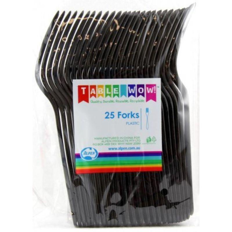 25 Pack Black Plastic Forks - 18cm - The Base Warehouse
