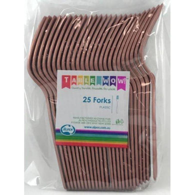 25 Pack Rose Gold Plastic Forks - 18cm - The Base Warehouse