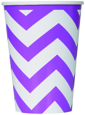 6 Pack Pretty Purple Chevron Paper Cups - 355ml - The Base Warehouse