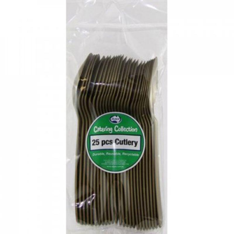 25 Pack Gold Plastic Spoons - 17cm - The Base Warehouse