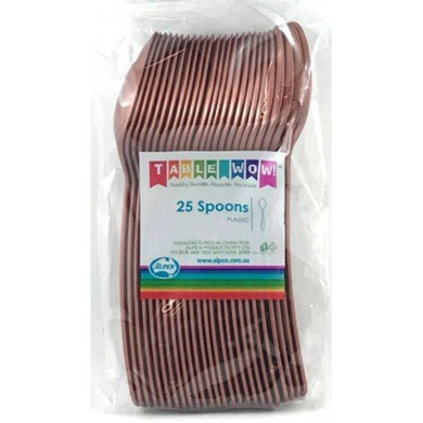 25 Pack Rose Gold Plastic Spoons - 17cm - The Base Warehouse