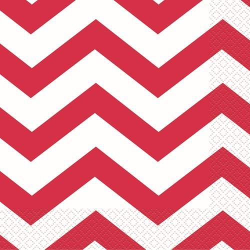 16 Pack Ruby Red Chevron Luncheon Napkins - 33cm x 33cm - The Base Warehouse
