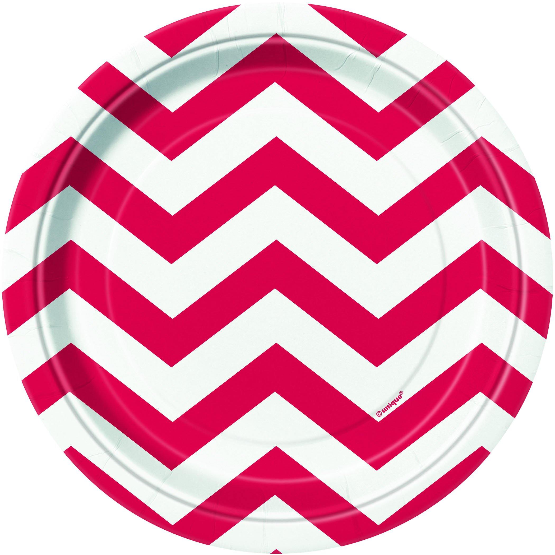 8 Pack Ruby Red Chevron Paper Plates - 18cm - The Base Warehouse