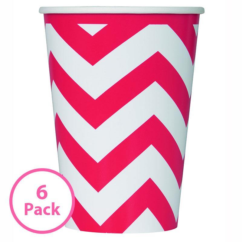 6 Pack Ruby Red Chevron Paper Cups - 355ml - The Base Warehouse