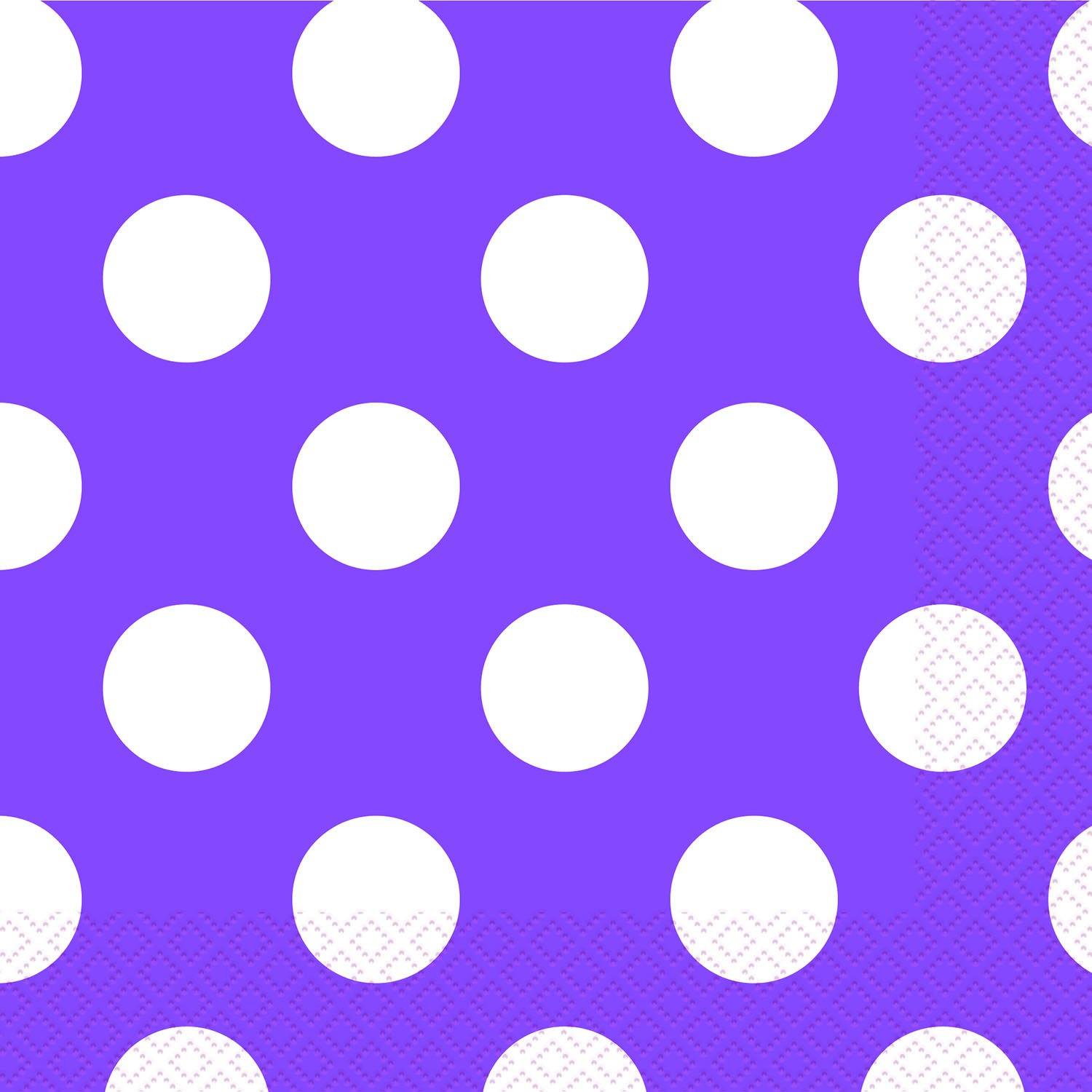 16 Pack Pretty Purple Polka Dot Beverage Napkins - 25.4cm x 25.4cm - The Base Warehouse