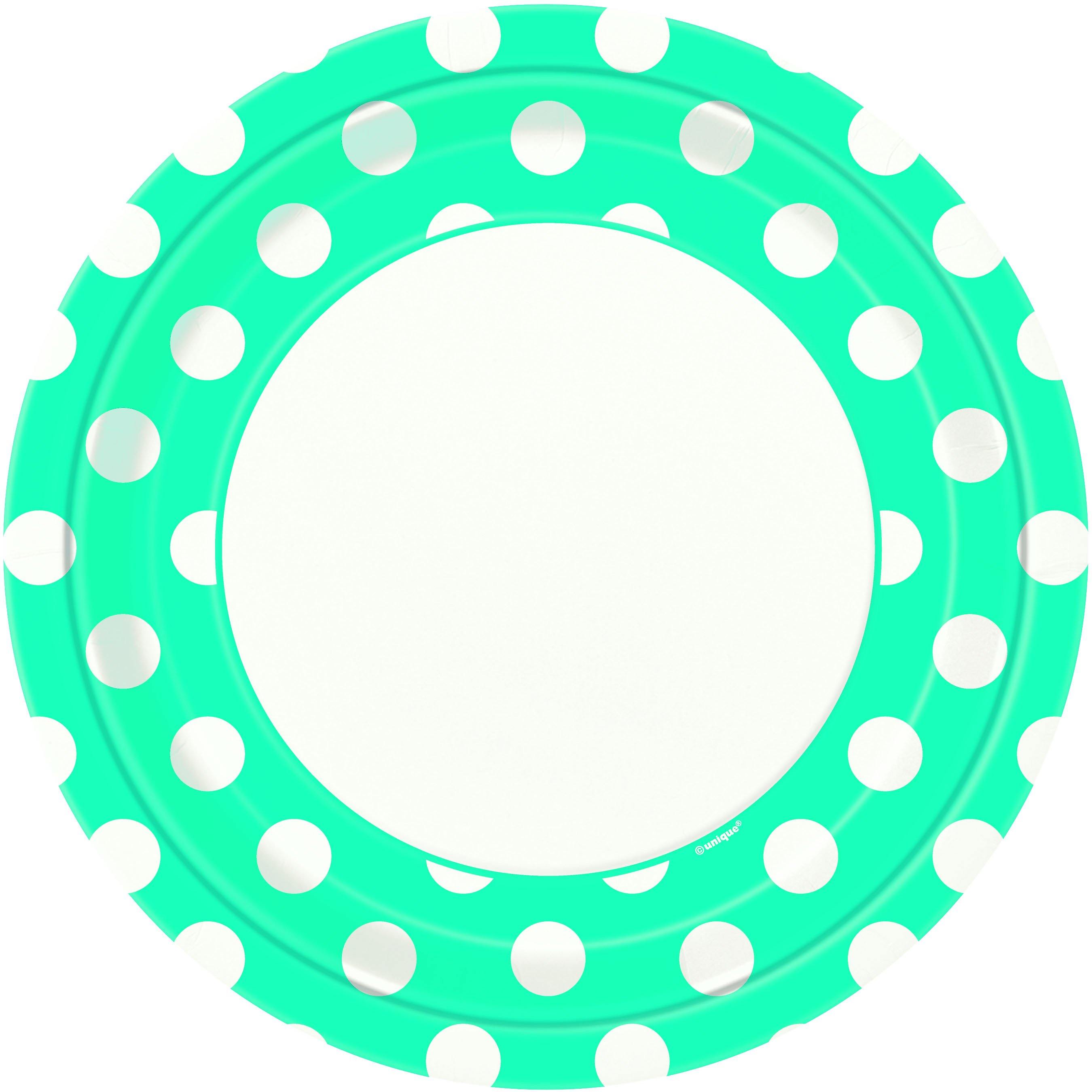 8 Pack Caribbean Teal Dots Paper Plates - 23cm - The Base Warehouse