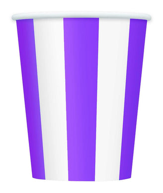 6 Pack Pretty Purple Stripes Paper Cups - 355ml - The Base Warehouse