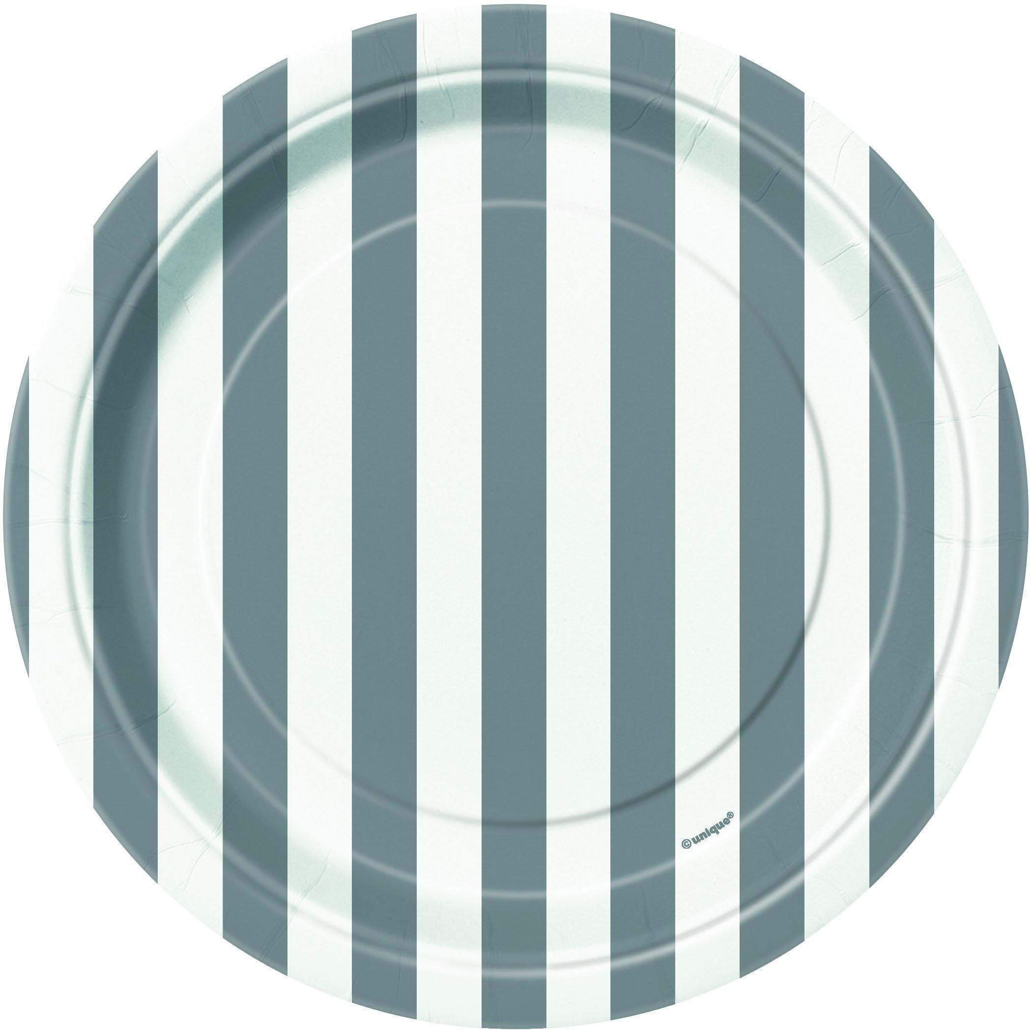 8 Pack Silver Stripes Paper Plates - 18cm - The Base Warehouse